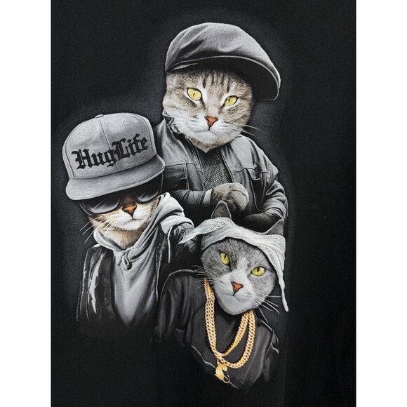 Hug Life Thug Life Tee with Gangsta Cats BLACK T-shirt Unisex Adult Size 3XL - Picture 2 of 10